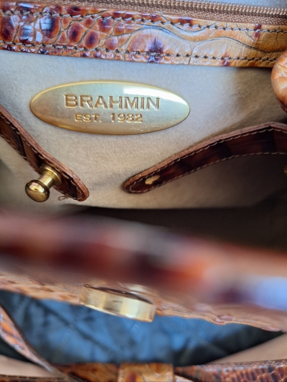Brahmin Julian Tote Pecan Melbourne Croc Embossed Leather Bucket Bag + Organizer - Picture 14 of 16